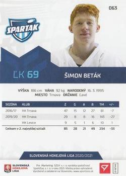 2020-21 SportZoo Slovenská Hokejová Liga #063 Simon Betak Back