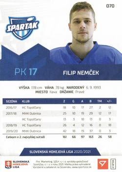 2020-21 SportZoo Slovenská Hokejová Liga #070 Filip Nemcek Back