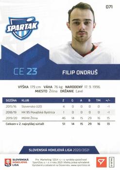 2020-21 SportZoo Slovenská Hokejová Liga #071 Filip Ondrus Back