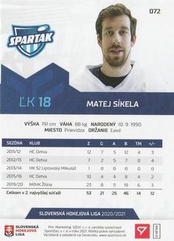 2020-21 SportZoo Slovenská Hokejová Liga #072 Matej Sikela Back