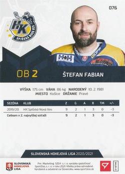 2020-21 SportZoo Slovenská Hokejová Liga #076 Stefan Fabian Back
