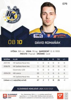 2020-21 SportZoo Slovenská Hokejová Liga #079 David Romanak Back
