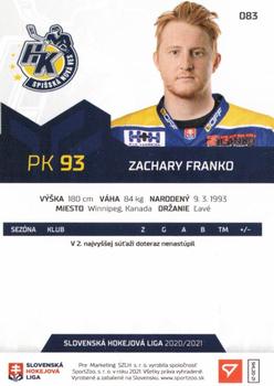 2020-21 SportZoo Slovenská Hokejová Liga #083 Zachary Franko Back