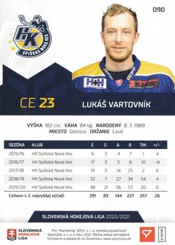 2020-21 SportZoo Slovenská Hokejová Liga #090 Lukas Vartovnik Back