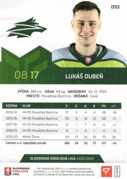 2020-21 SportZoo Slovenská Hokejová Liga #093 Lukas Duben Back