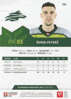 2020-21 SportZoo Slovenská Hokejová Liga #106 Simon Petras Back
