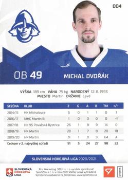2020-21 SportZoo Slovenská Hokejová Liga - Limited Edition #004 Michal Dvorak Back