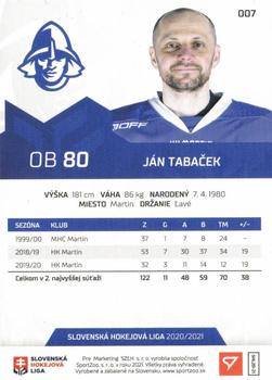 2020-21 SportZoo Slovenská Hokejová Liga - Limited Edition #007 Jan Tabacek Back