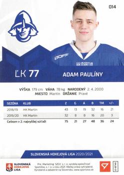 2020-21 SportZoo Slovenská Hokejová Liga - Limited Edition #014 Adam Pauliny Back