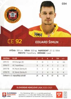 2020-21 SportZoo Slovenská Hokejová Liga - Limited Edition #034 Eduard Simun Back