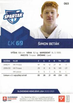 2020-21 SportZoo Slovenská Hokejová Liga - Limited Edition #063 Simon Betak Back