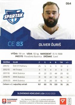 2020-21 SportZoo Slovenská Hokejová Liga - Limited Edition #064 Oliver Duris Back