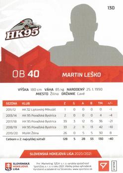 2020-21 SportZoo Slovenská Hokejová Liga - Limited Edition #130 Martin Lesko Back
