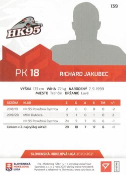 2020-21 SportZoo Slovenská Hokejová Liga - Limited Edition #139 Richard Jakubec Back
