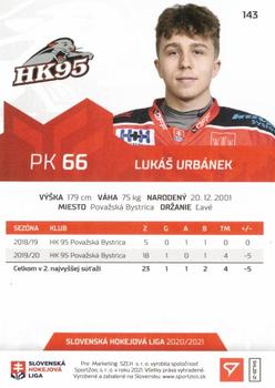 2020-21 SportZoo Slovenská Hokejová Liga - Limited Edition #143 Lukas Urbanek Back