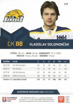2020-21 SportZoo Slovenská Hokejová Liga - Limited Edition #177 Vladislav Solomonchak Back