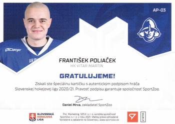 2020-21 SportZoo Slovenská Hokejová Liga - Autographed Playmakers #AP-03 Frantisek Poliacek Back