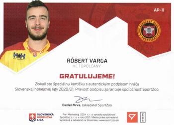 2020-21 SportZoo Slovenská Hokejová Liga - Autographed Playmakers #AP-11 Robert Varga Back