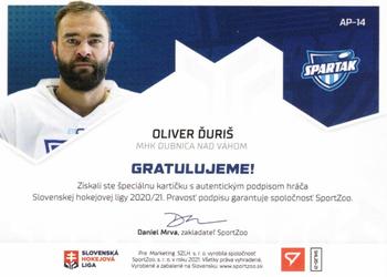 2020-21 SportZoo Slovenská Hokejová Liga - Autographed Playmakers #AP-14 Oliver Duris Back