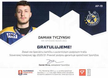 2020-21 SportZoo Slovenská Hokejová Liga - Autographed Playmakers #AP-19 Damian Tyczynski Back