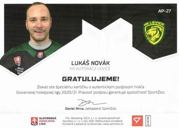 2020-21 SportZoo Slovenská Hokejová Liga - Autographed Playmakers #AP-27 Lukas Novak Back