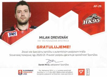 2020-21 SportZoo Slovenská Hokejová Liga - Autographed Playmakers #AP-29 Milan Drevenak Back