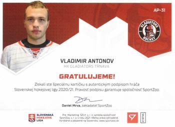 2020-21 SportZoo Slovenská Hokejová Liga - Autographed Playmakers #AP-31 Vladimir Antonov Back