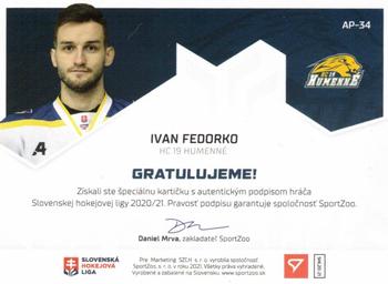 2020-21 SportZoo Slovenská Hokejová Liga - Autographed Playmakers #AP-34 Ivan Fedorko Back