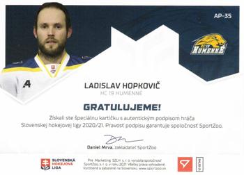 2020-21 SportZoo Slovenská Hokejová Liga - Autographed Playmakers #AP-35 Ladislav Hopkovic Back