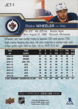2016-17 Upper Deck Winnipeg Jets SGA #JET-1 Blake Wheeler Back