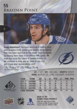 2020-21 SP Game Used - Silver Jersey #55 Brayden Point Back