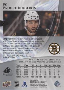 2020-21 SP Game Used - Silver Jersey #82 Patrice Bergeron Back