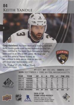 2020-21 SP Game Used - Silver Jersey #84 Keith Yandle Back