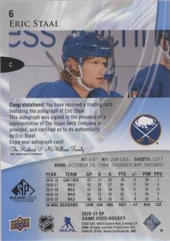 2020-21 SP Game Used - Blue Autographs #6 Eric Staal Back