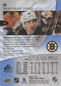 2020-21 SP Game Used - Blue Autographs #60 Brad Marchand Back