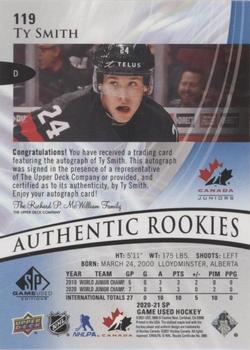 2020-21 SP Game Used - Blue Autographs #119 Ty Smith Back