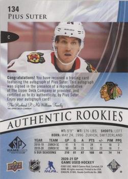 2020-21 SP Game Used - Blue Autographs #134 Pius Suter Back