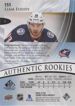 2020-21 SP Game Used - Blue Autographs #151 Liam Foudy Back