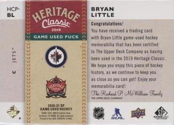 2020-21 SP Game Used - 2019 NHL Heritage Classic Game Used Pucks #HCP-BL Bryan Little Back