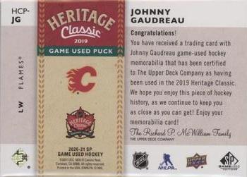 2020-21 SP Game Used - 2019 NHL Heritage Classic Game Used Pucks #HCP-JG Johnny Gaudreau Back