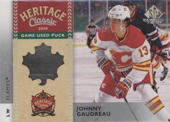 2020-21 SP Game Used - 2019 NHL Heritage Classic Game Used Pucks #HCP-JG Johnny Gaudreau Front