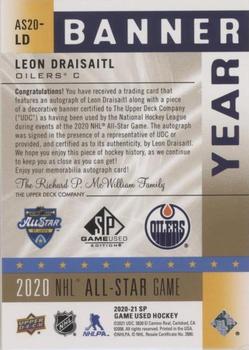 2020-21 SP Game Used - 2020 NHL All-Star Game Banner Year Relics Autographs #AS20-LD Leon Draisaitl Back