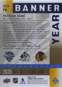 2020-21 SP Game Used - 2020 NHL All-Star Game Banner Year Relics Autographs #AS20-PK Patrick Kane Back