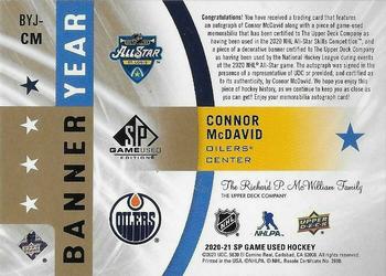 2020-21 SP Game Used - 2020 NHL All-Star Game Banner-Jersey Relics Autographs #BYJ-CM Connor McDavid Back