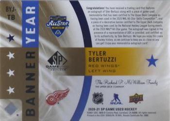 2020-21 SP Game Used - 2020 NHL All-Star Game Banner-Jersey Relics Autographs #BYJ-TB Tyler Bertuzzi Back