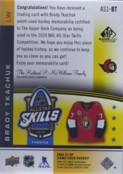 2020-21 SP Game Used - 2020 NHL All-Star Skills Fabrics 1st Year Tag #AS1-BT Brady Tkachuk Back