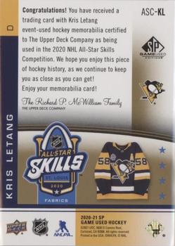 2020-21 SP Game Used - 2020 NHL All-Star Skills Fabrics Captains Patch #ASC-KL Kris Letang Back
