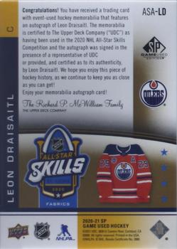 2020-21 SP Game Used - 2020 NHL All-Star Skills Fabrics Auto Patch #ASA-LD Leon Draisaitl Back