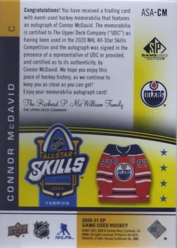 2020-21 SP Game Used - 2020 NHL All-Star Skills Fabrics Auto Tag #ASA-CM Connor McDavid Back