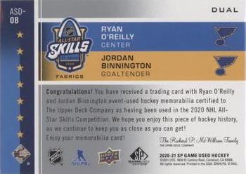 2020-21 SP Game Used - 2020 NHL All-Star Skills Fabrics Dual #ASD-OB Ryan O'Reilly / Jordan Binnington Back